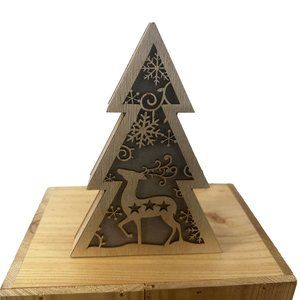 Fabulous Home LED Wooden Christmas Tree Deer Sign With Lights New With Tags